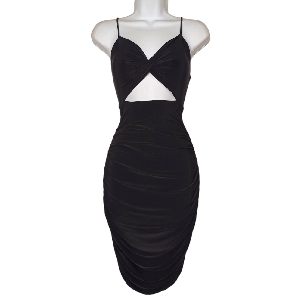 21 SAINTS Black Twist Front Sleeveless Ruching Bodycon Midi Dress Large